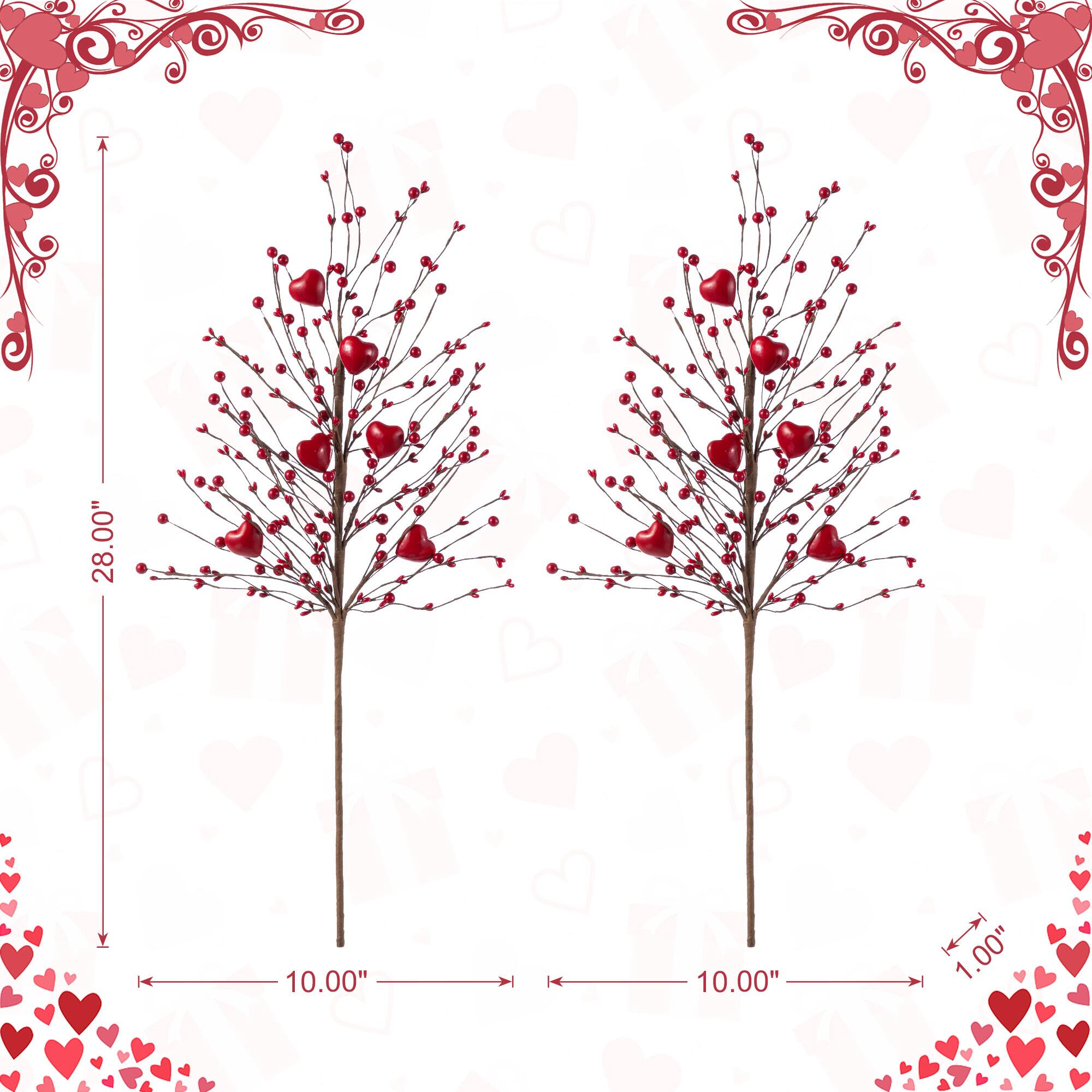 Glitzhome® 28" Valentine's Red Berry &Heart Picks Set